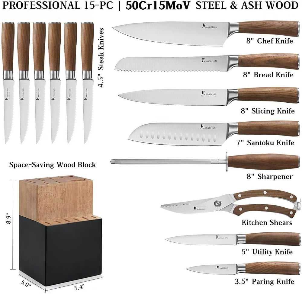 Kangdelun 15-Piece Kitchen Knife Set