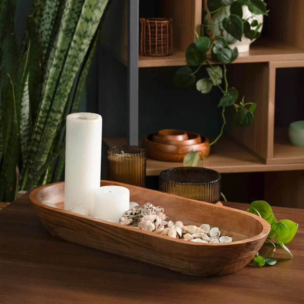 Hand-Carved Acacia Wood Dough Bowl