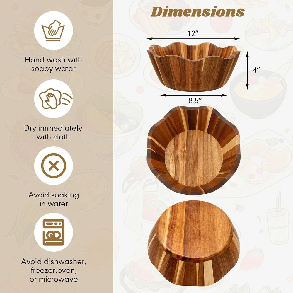 Scalloped Acacia Wood Serving Bowls