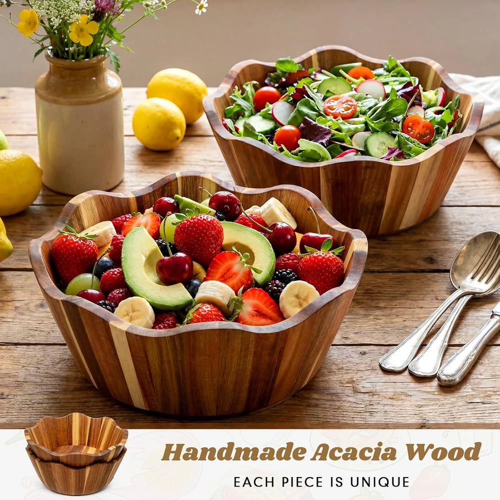 Scalloped Acacia Wood Serving Bowls