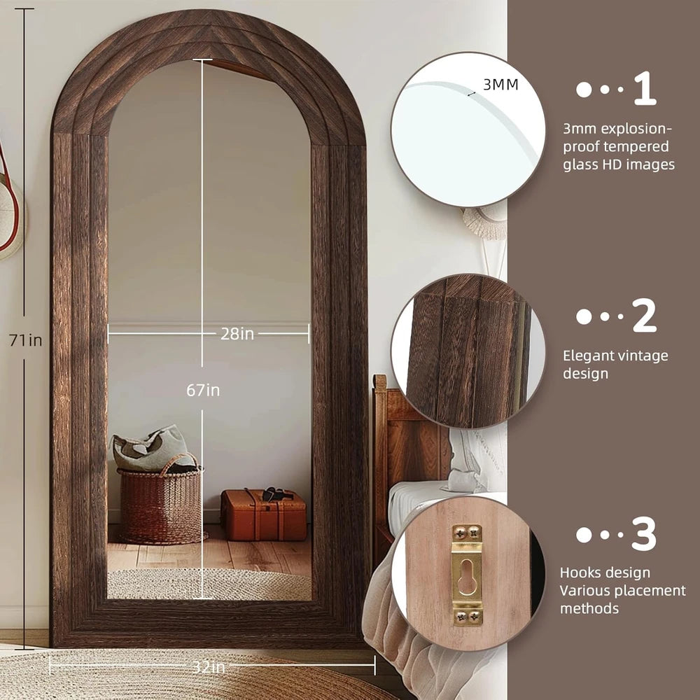 Rustic Arched Wood Full Length Mirror