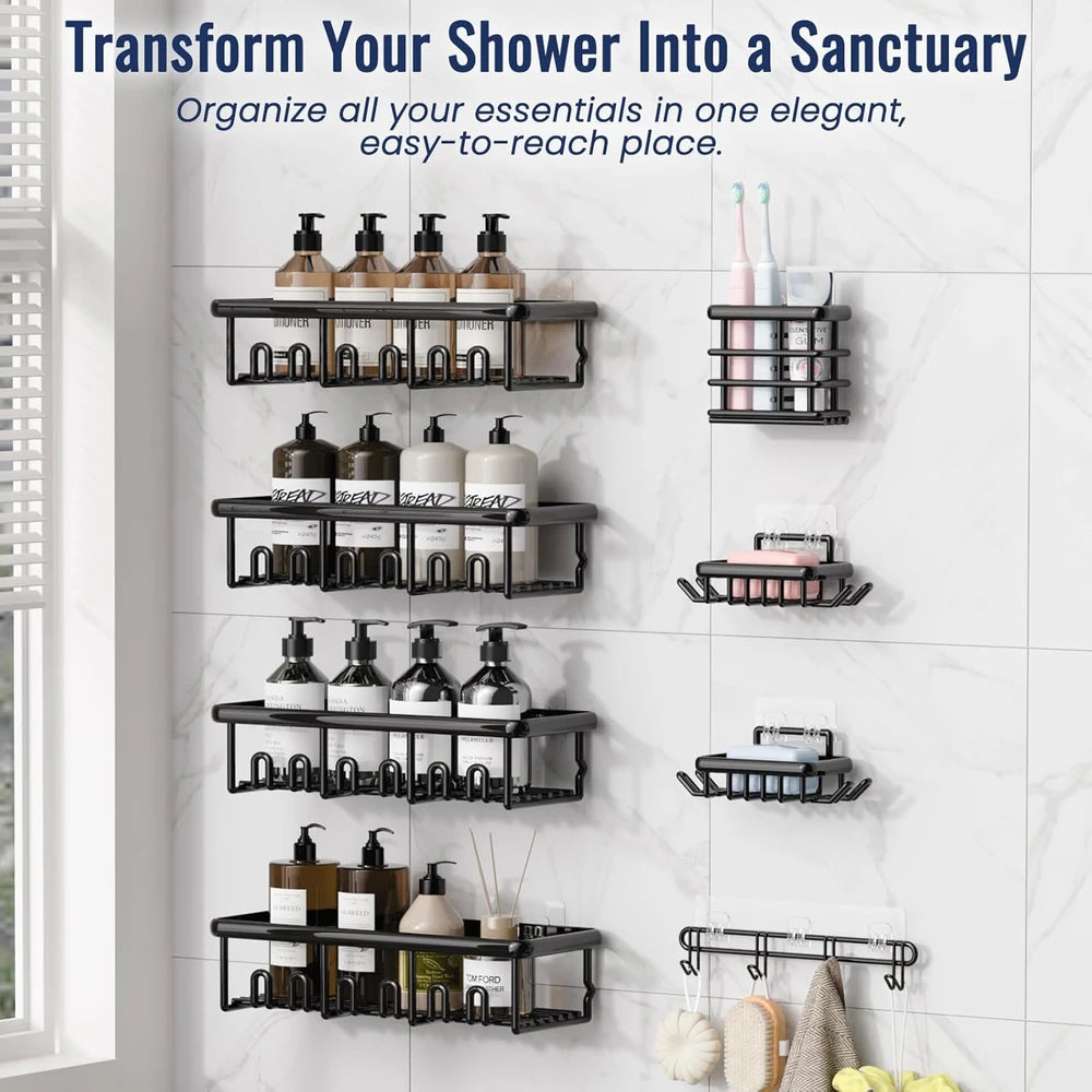 Adhesive Rustproof Shower Caddy Set