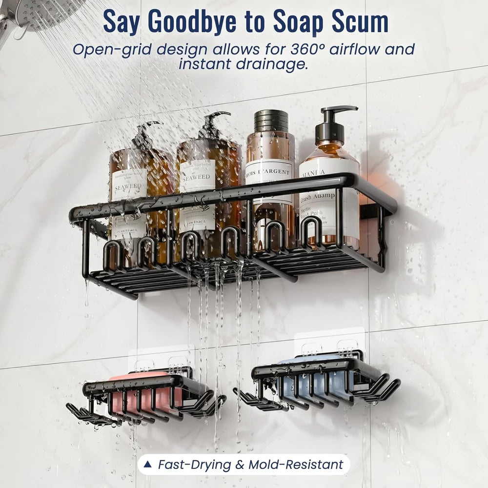 Adhesive Rustproof Shower Caddy Set
