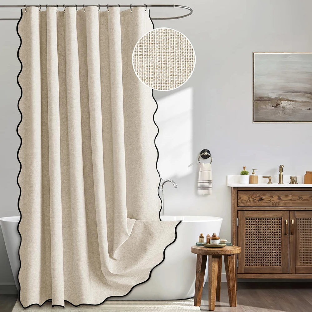 Miulee Scalloped Linen Shower Curtain