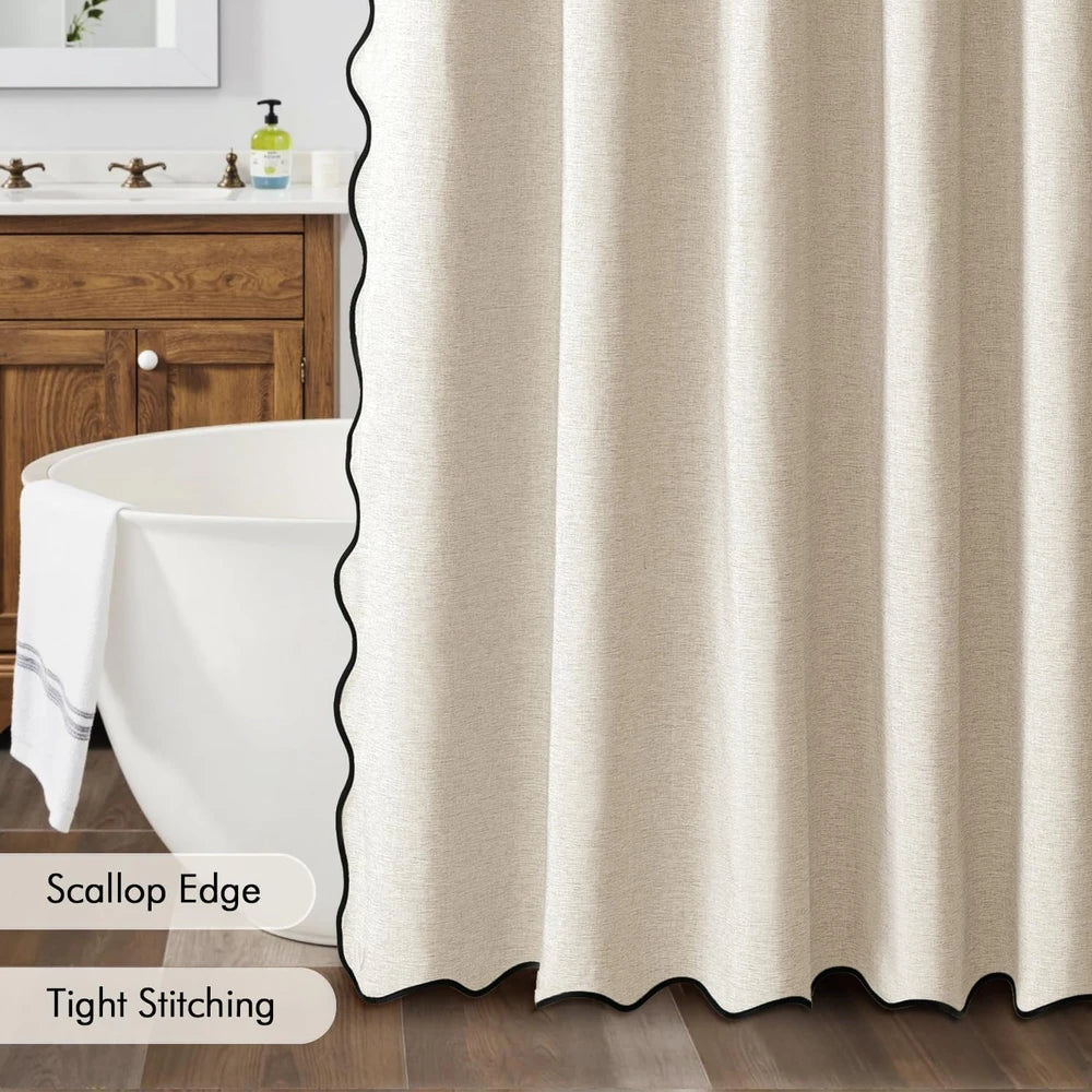 Miulee Scalloped Linen Shower Curtain
